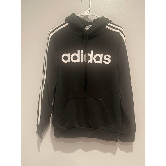 adidas Tops - Adidas Classic Original 3 Stripe Black White Logo‎ Hoodie Sweatshirt